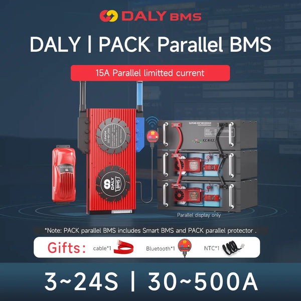 DALY Smart Lifepo4 BMS 3S 4S 8S 10S 12S 13S 16S 24S 12V 24V 36V 48V 250A 300A 400A 500A BMS With BT And 15A Parallel module For 18650 Battery Packs