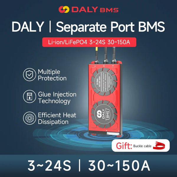 Daly Li-ion Lifepo4 BMS 3S 4S 5S 6S 7S 10S 12S 13S 14S 15S 16S 20S 24S 12V 24v 48V 30A 40A 50A 60A With Seperate Port For bateria 18650