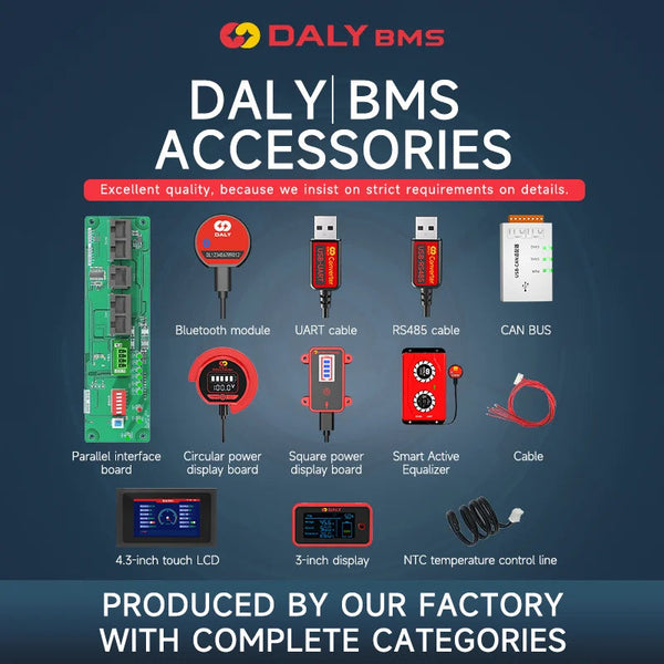 Daly Smart BMS lifepo4 Li-ion Accessories 3s-24s 30A-500A 4s 8s 16s Touch Control Screen LCD Display And CAN BUS AND LIGHT BOARD