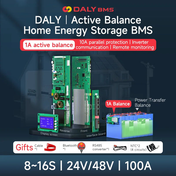 Daly Smart Lifepo4 BMS 8S 24V 16S 48V 100A  With 1A Active Balance For Home Energy Storage