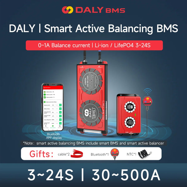 Smart BMS DALY 3S 12V 7S 24V 10S 36V With BT Active Battery Equalizer 4S 12V 8S 24V 30A 500A  For 18650 Battery