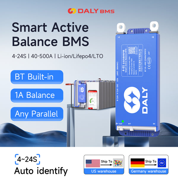 Daly Smart Active Balance BMS 4S-8S 8S-17S 8S-24S 40A-500A Li-ion LifePO4 Automatically Identify